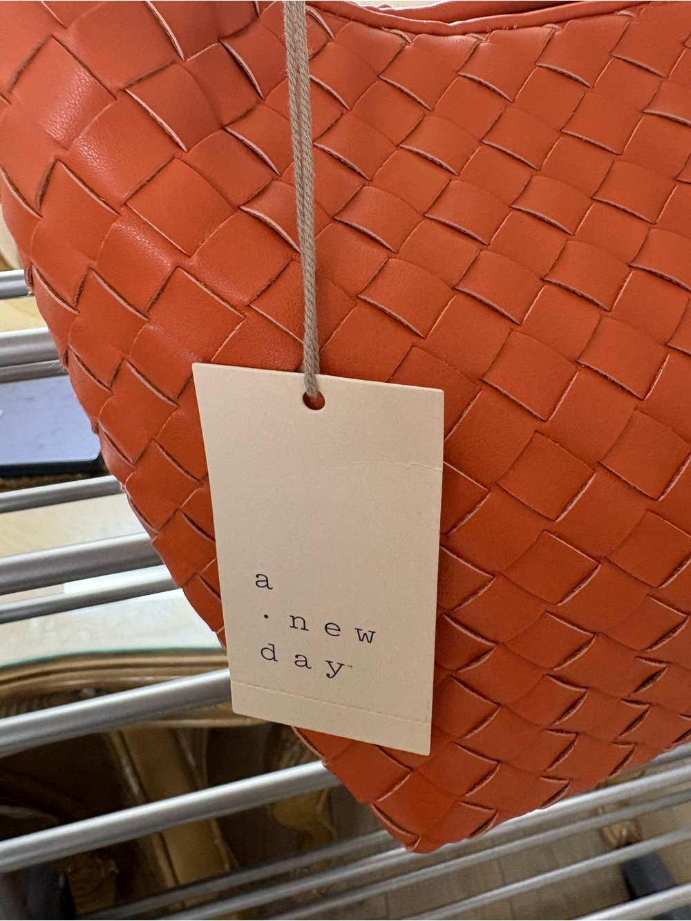 Woven Hobo Shoulder Bag Orange Cognac Faux Leather Purse - Picture 3 of 4
